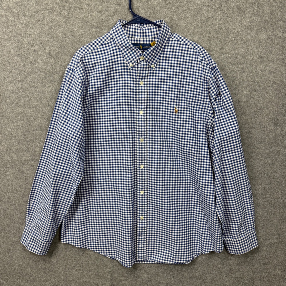 Polo Ralph Lauren Mens XXL Blue White Gingham Button Down‎ Shirt Classic Fit